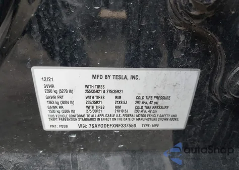 2022 Tesla Model Y Performance Dual Motor All-Wheel Drive из США, поврежденный, VIN 7SAYGDEFXNF337550